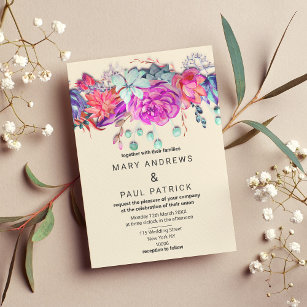 Lilac Pink Coral Teal Watercolor Floral Wedding Invitation Postcard