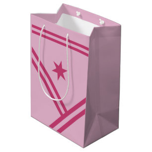 Lilac Pink Diagonal Stripes Star Modern Graphic Medium Gift Bag