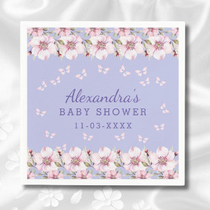 Lilac Pink Floral Butterfly Baby Shower Napkin