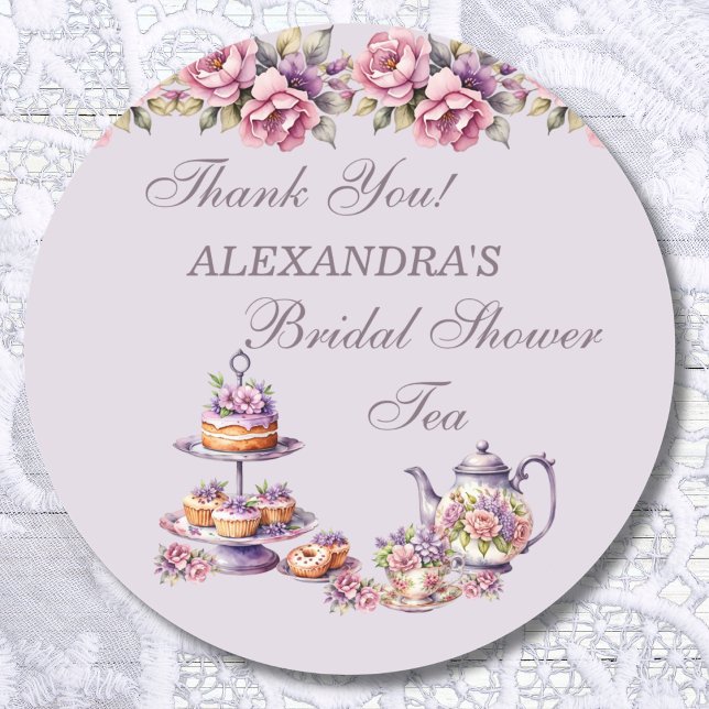 Lilac Pink Floral Tea Party Bridal Shower Favour Classic Round Sticker (Creator Uploaded)