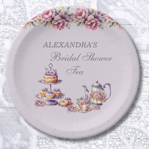 Lilac Pink Floral Tea Party Bridal Shower Paper Plate