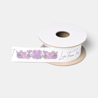 Lilac & Pink Flowers Wedding Invitation Satin Ribbon