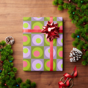 Lilac Pink Green Square Dot Geometric Patterned  W Wrapping Paper