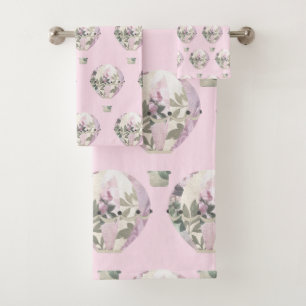 LILAC PINK HOT AIR BALLOON BATHROOM TOWEL SET