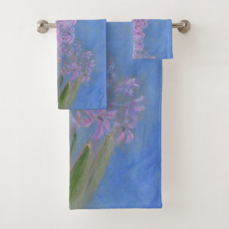 Lilac Pink Hyacinth Flower painting  Bath Towel Set