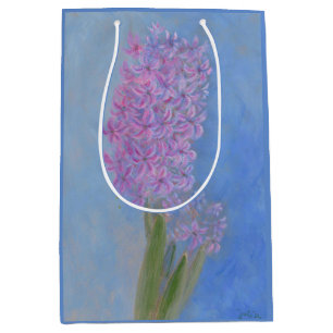 Lilac Pink Hyacinth Flower painting Medium Gift Bag