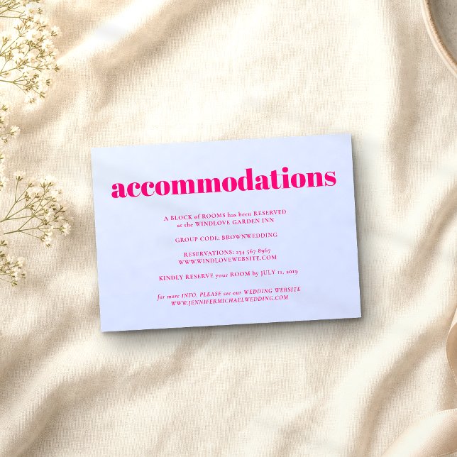 Lilac Pink Minimalist Wedding Accommodations Enclosure Card (Creator Uploaded)