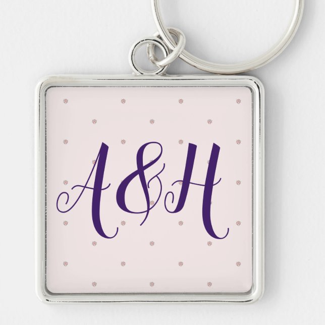 Lilac Pink Modern Couple Monogram Valentines Day Key Ring (Front)