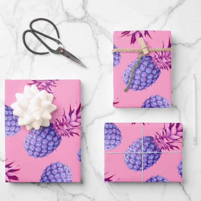 Lilac & Pink Pineapples Pattern  Wrapping Paper Sheet (Front)
