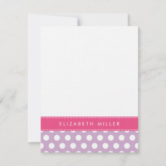 Lilac & Pink Ribbon Polka Dots Monogram Note Card