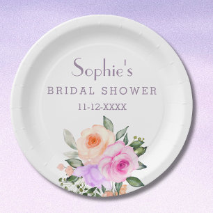 Lilac Pink Roses Bright Floral Bridal Shower Paper Plate