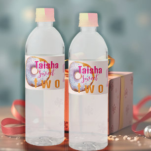 Lilac Pink Sprinkle Doughnut Watercolor Illustrati Water Bottle Label
