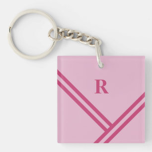 Lilac Pink Stripes Trending Colours Monogram Key Ring