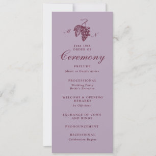 Lilac Plum Grape Monogram Wedding Program Invitation