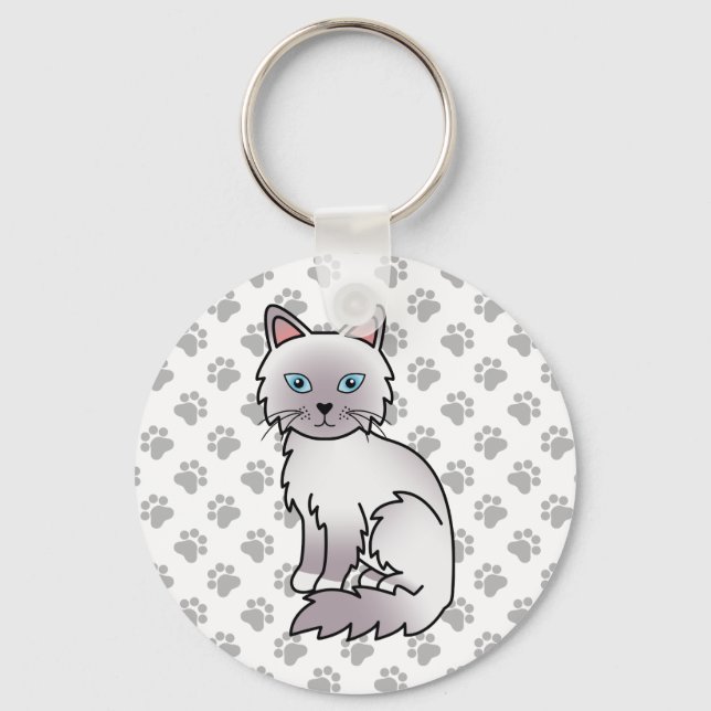 Lilac Point Birman / Ragdoll Cat Illustration Key Ring (Front)