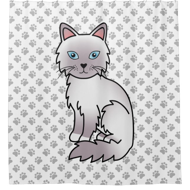 Lilac Point Birman / Ragdoll Cat & Paws Shower Curtain (Front)