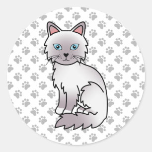 Lilac Point Birman / Ragdoll Cute Cat & Paws Classic Round Sticker