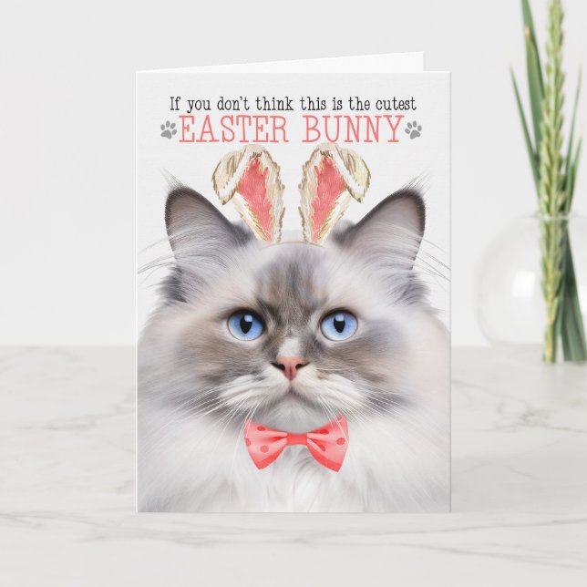 Lilac Point Ragdoll Cutest Easter Bunny Kitty Puns Holiday Card (Front)