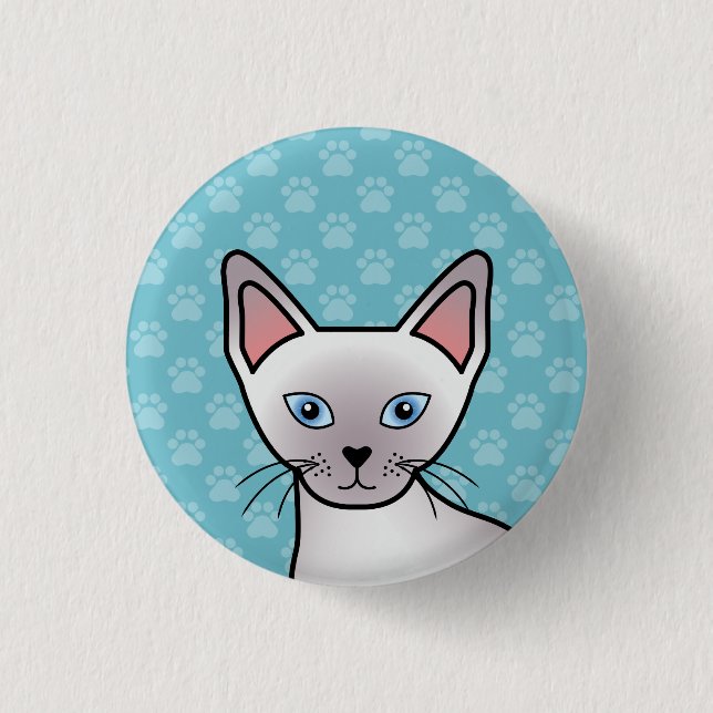 Lilac Point Siamese Breed Cat Cartoon Drawing 3 Cm Round Badge (Front)