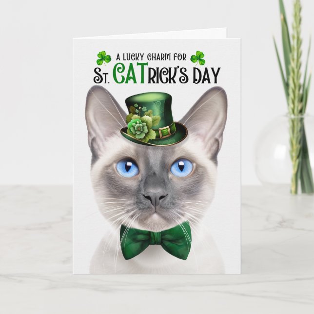 Lilac Point Siamese Lucky Charm St CATrick's Day Holiday Card (Front)