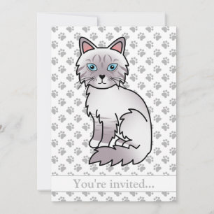 Lilac Point Tabby Birman Cat Birthday Party Invitation