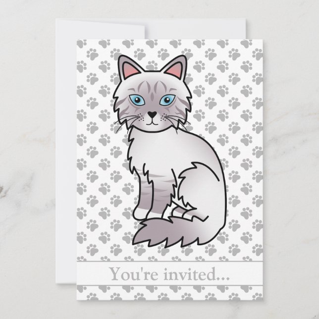 Lilac Point Tabby Birman Cat Birthday Party Invitation (Front)