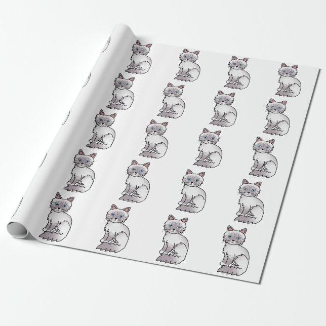 Lilac Point Tabby Birman/Ragdoll Cute Cat Pattern Wrapping Paper (Unrolled)