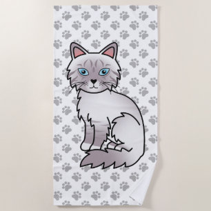 Lilac Point Tabby Birman / Ragdoll Cute Cat & Paws Beach Towel