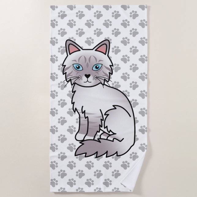 Lilac Point Tabby Birman / Ragdoll Cute Cat & Paws Beach Towel (Front)
