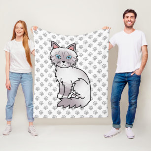 Lilac Point Tabby Birman / Ragdoll Cute Cat & Paws Fleece Blanket