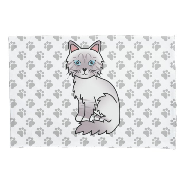 Lilac Point Tabby Birman / Ragdoll Cute Cat & Paws Pillowcase (Front)