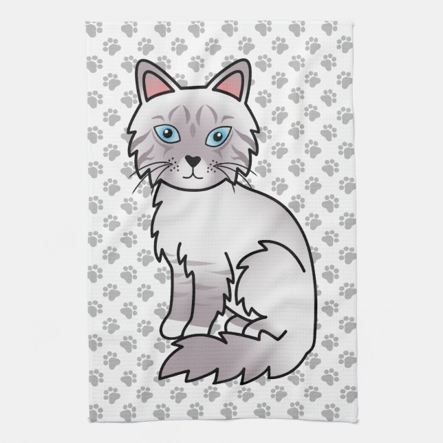 Lilac Point Tabby Birman / Ragdoll Cute Cat & Paws Tea Towel (Vertical)