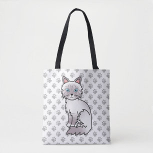Lilac Point Tabby Birman / Ragdoll Cute Cat & Paws Tote Bag