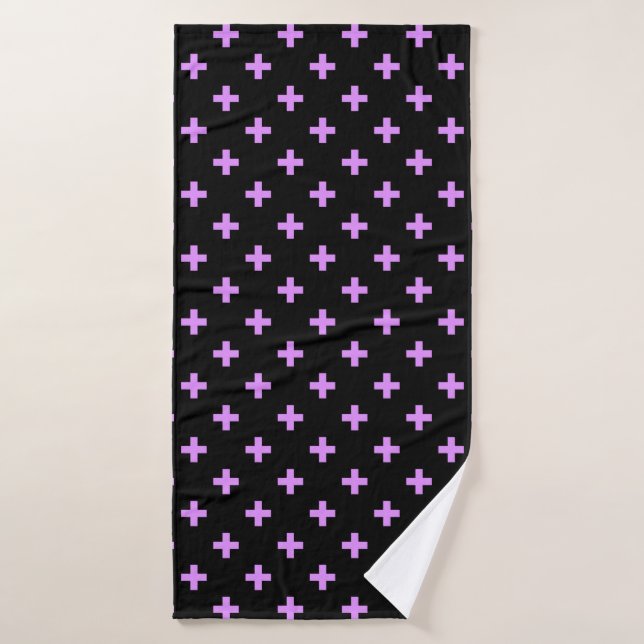 Lilac polka crosses on black bath towel (Bath Towel)