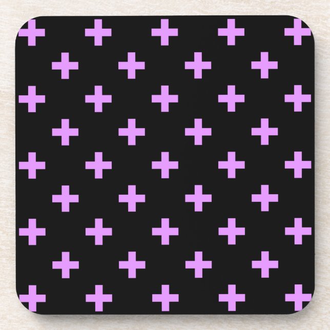 Lilac polka crosses on black coaster (Front)