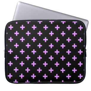Lilac polka crosses on black laptop sleeve
