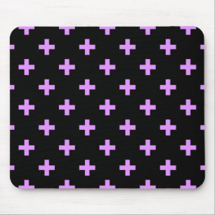 Lilac polka crosses on black mouse pad