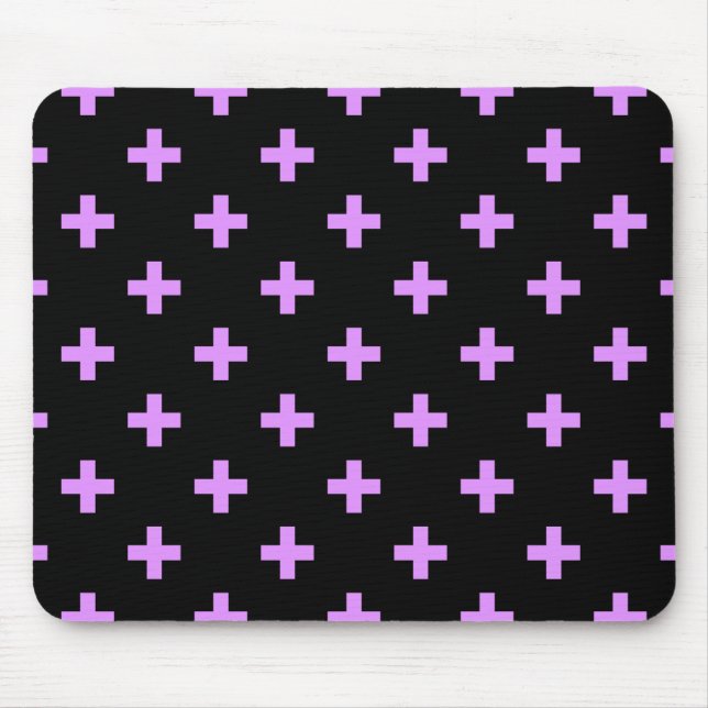 Lilac polka crosses on black mouse pad (Front)