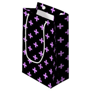 Lilac polka crosses on black small gift bag