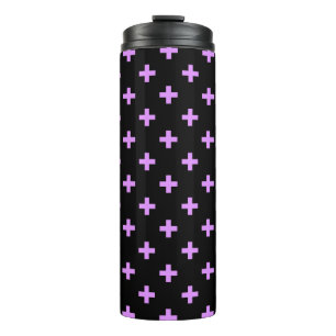 Lilac polka crosses on black thermal tumbler