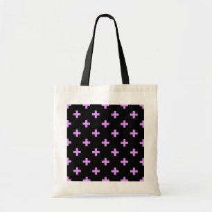 Lilac polka crosses on black tote bag