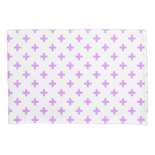 Lilac polka crosses on white pillowcase