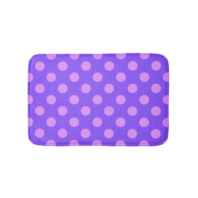 Lilac polka dots on periwinkle bath mat (Front)