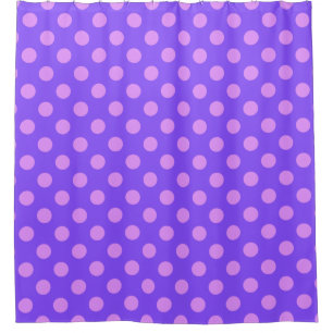 Lilac polka dots on periwinkle shower curtain
