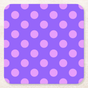 Lilac polka dots on periwinkle square paper coaster