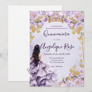 lilac princess butterfly quinceanera invitation