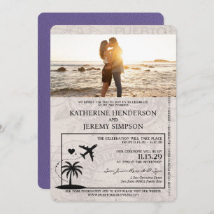 Lilac Puerto Rico Passport Wedding Invitation