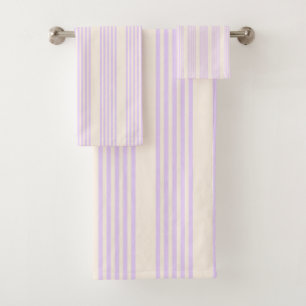 Lilac purple and beige five stripes pattern bath towel set