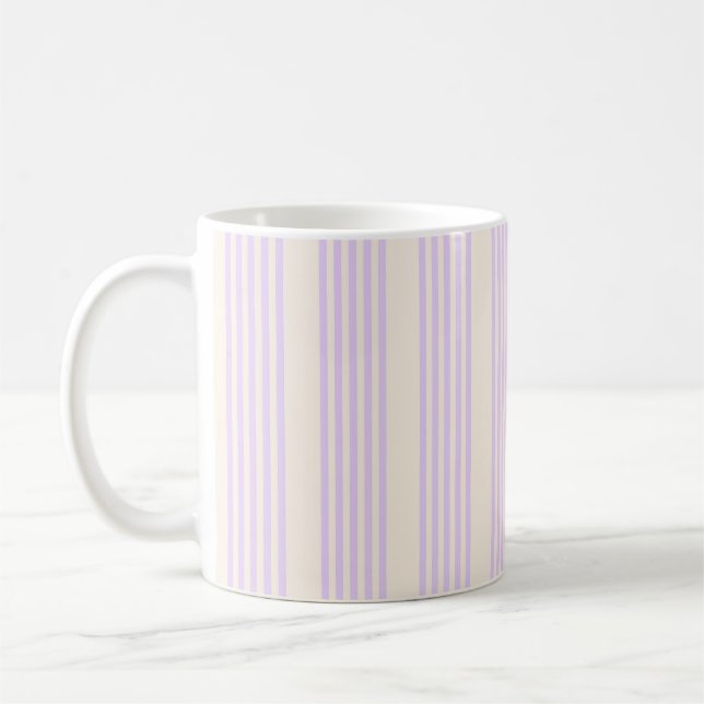 Lilac purple and beige five stripes pattern coffee mug (Left)
