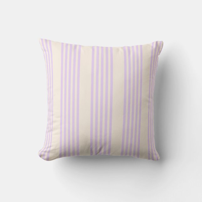 Lilac purple and beige five stripes pattern cushion (Front)